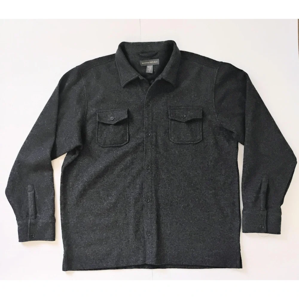 Vintage Banana Republic Shirt Jacket Mens XL Gray Wool Blend Button Up Overshirt
